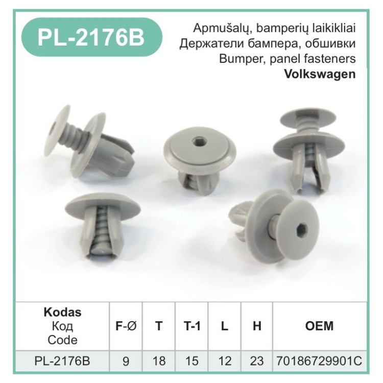 Grey Door Panel Trim Clips Fixings Plastic Screw Fit Rivet Fastener Fits VW – PL-2176B