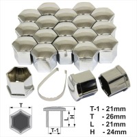 21mm Chrome Silver Alloy Wheel Nut Bolt Covers Caps Metal Removal Tool Set of 20 – RD-2101