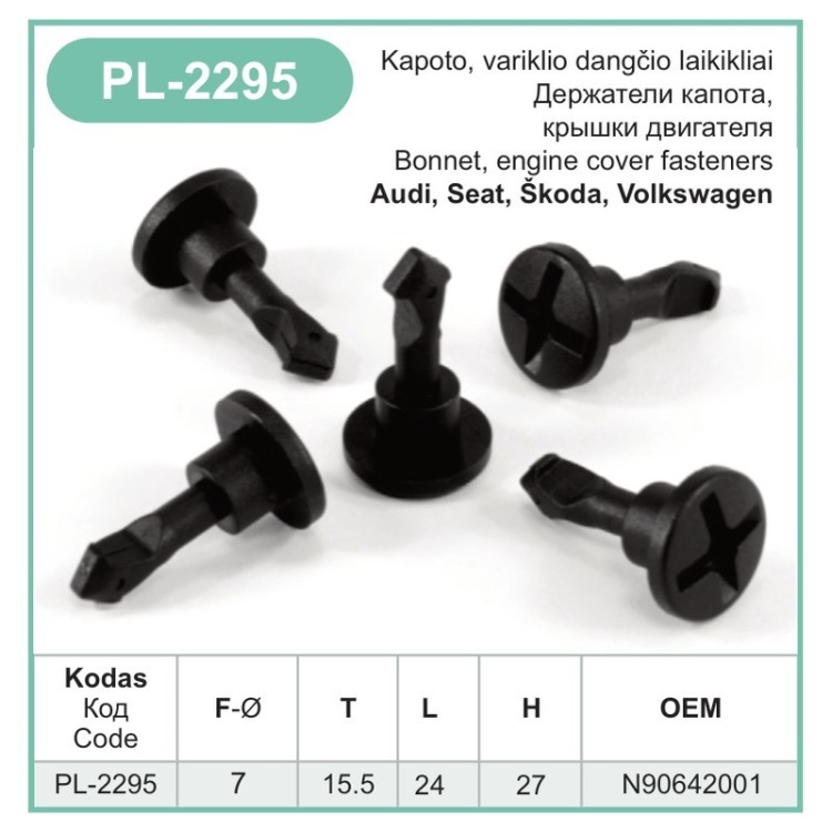 Screw-type plastic rivet Ø 7 mm for Audi, Seat, Škoda and more – PL-2295 Screw-type plastic rivet Ø 7 mm for Audi, Seat, Škoda and more – PL-2295