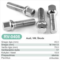 Wheel bolt M14x1.5 × 45 mm, ball (radius) for Audi, Škoda, Volkswagen – RV-0408
