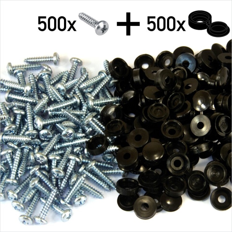 1000 Number plate Car Fixing Fitting KIT Zinc Screws and Black hinged cover caps – FX-BLACK-04-500_FX-0201 1000 Number plate Car Fixing Fitting KIT Zinc Screws and Black hinged cover caps – FX-BLACK-04-500_FX-0201