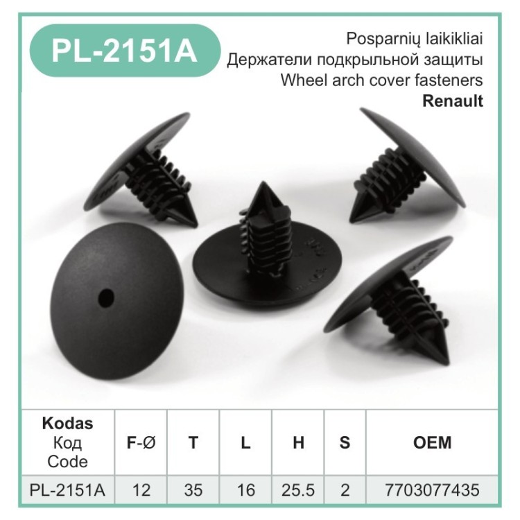 Wheel Arch Lining Splash Guard Trim Spruce Clips Fir Tree Fits Renault Clio – PL-2151A
