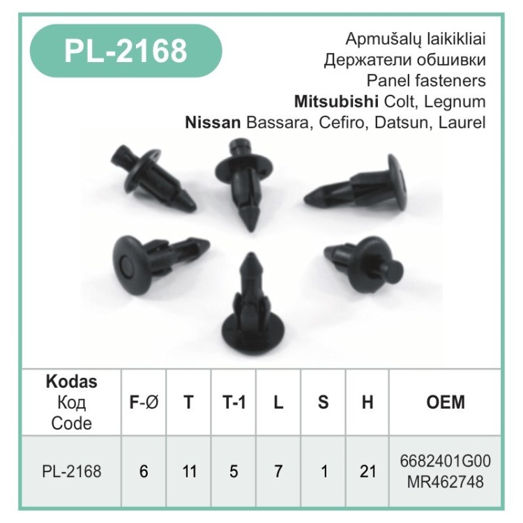 Push-in clip with head Ø 6 mm for Honda, Mazda, Mitsubishi and more – PL-2168