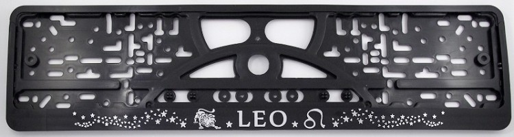 Embossed number plate frame with chrome zodiac sign "LIŪTAS" (Leo) – R3-40281