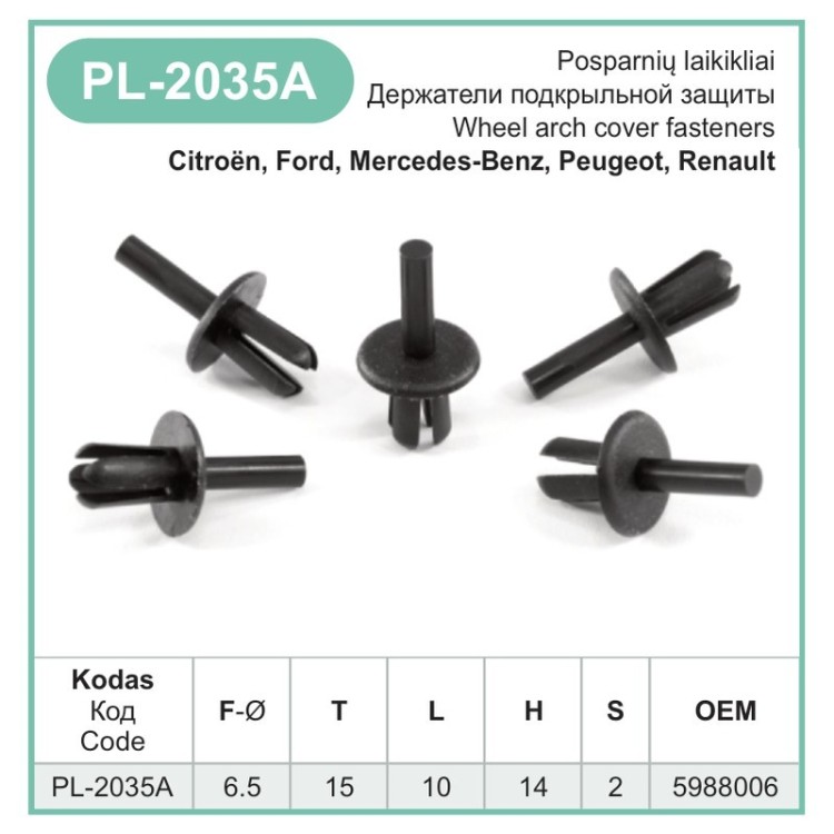 Car Black Plastic Push fit Rivet Trim Door Panel Fastener Arch Cover Clips – PL-2035A Car Black Plastic Push fit Rivet Trim Door Panel Fastener Arch Cover Clips – PL-2035A