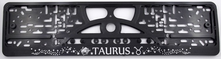 Embossed number plate frame with chrome zodiac sign "JAUTIS" (Taurus) – R3-40301