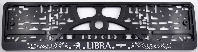 Embossed number plate frame with chrome-plated lettering zodiac sign "SVARSTYKLĖS" (Libra) – R3-40361