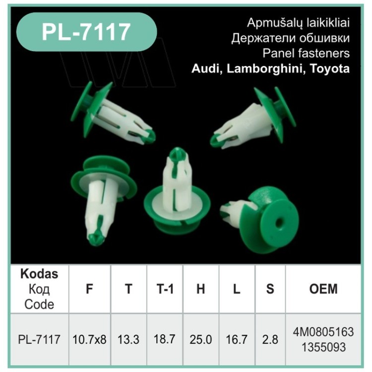 Green White Upper Cover Body Trim Retainer Clips 4M0805163 – PL-7117 Green White Upper Cover Body Trim Retainer Clips 4M0805163 – PL-7117