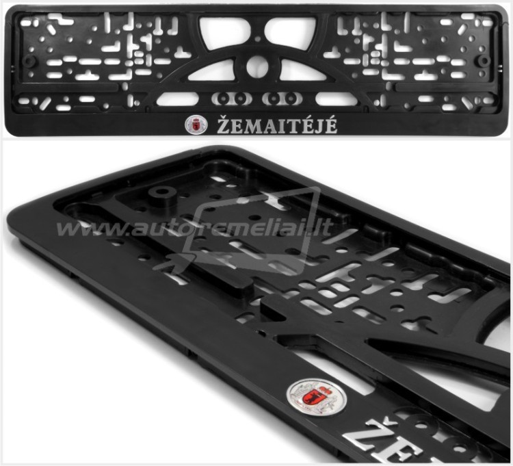 Embossed number plate frame with lettering ŽEMAITEJE and the Grand Coat of Arms of the Duchy of Samogitia (Samogitia) – R3-41461 Embossed number plate frame with lettering ŽEMAITEJE and the Grand Coat of Arms of the Duchy of Samogitia (Samogitia) – R3-41461