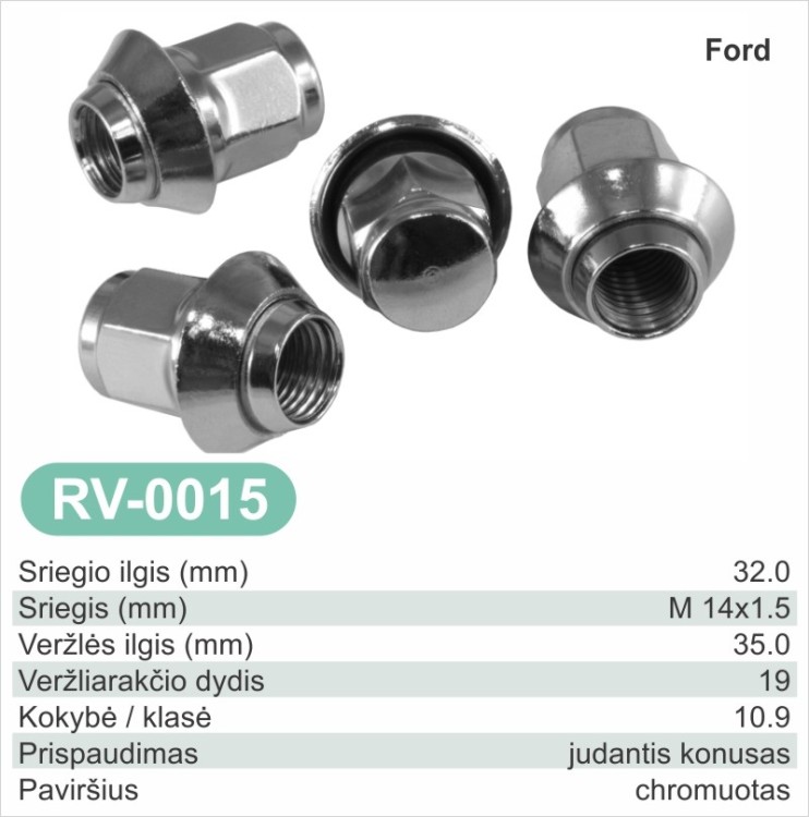 Wheel nut M14x1.5 × 32 mm, taper (60°) for Ford – RV-0015 Wheel nut M14x1.5 × 32 mm, taper (60°) for Ford – RV-0015